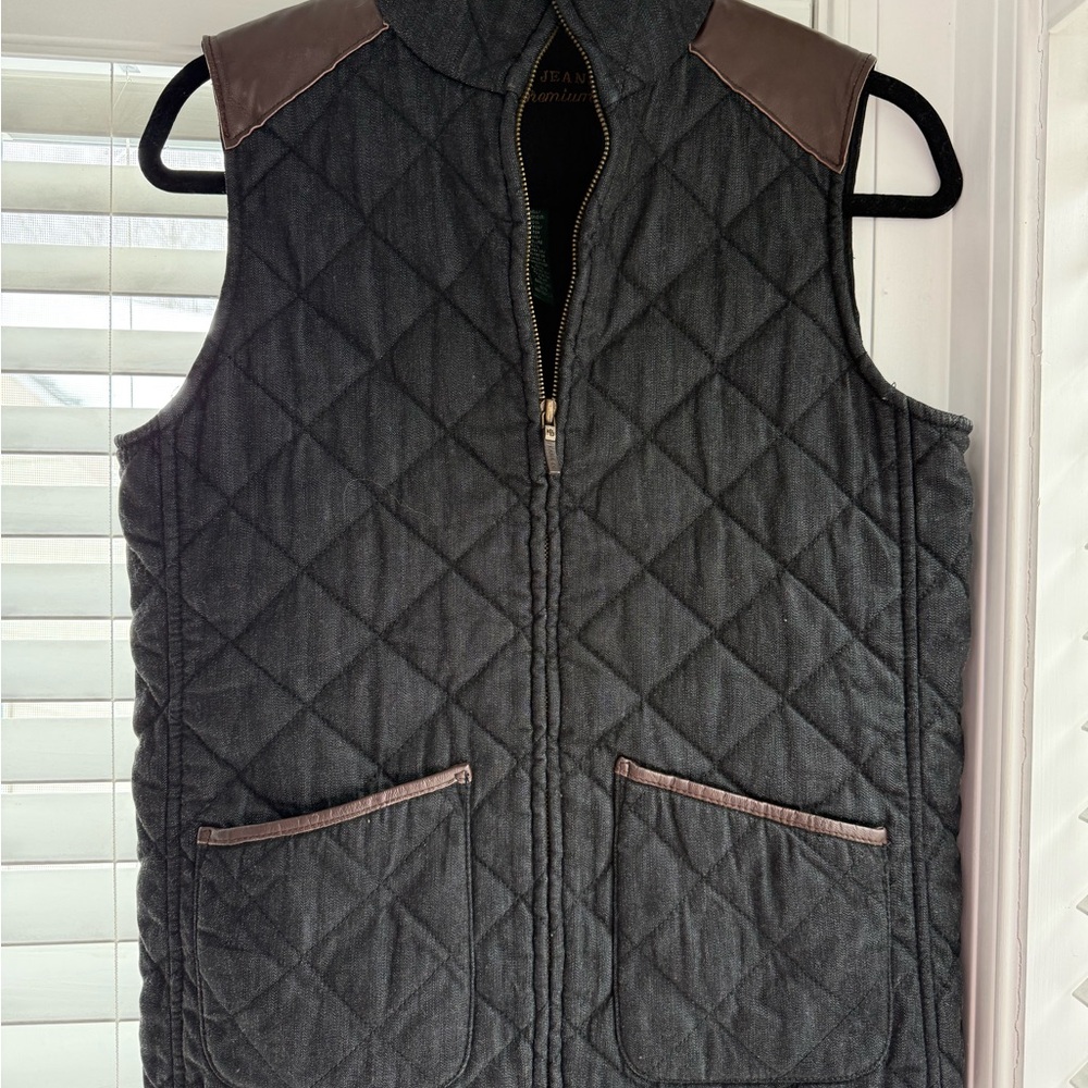 Ralph Lauren Women's Black Quilted Vest with Brown Trim